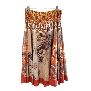 Julie G. Boho Full Circle Skirt  Zebra Floral India Block Print Gypsy Artsy Sz M